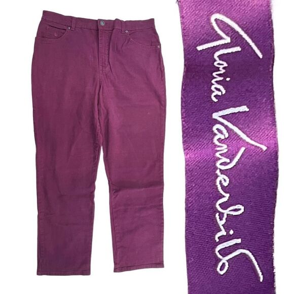 Gloria Vanderbilt Women's High Rise Straight Leg Ankle Jeans Burgundy Size 14 - Picture 1 of 8